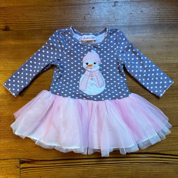 Jessica Ann gray pink polka dot snowman tutu shirt SIZE 2T - Picture 1 of 3